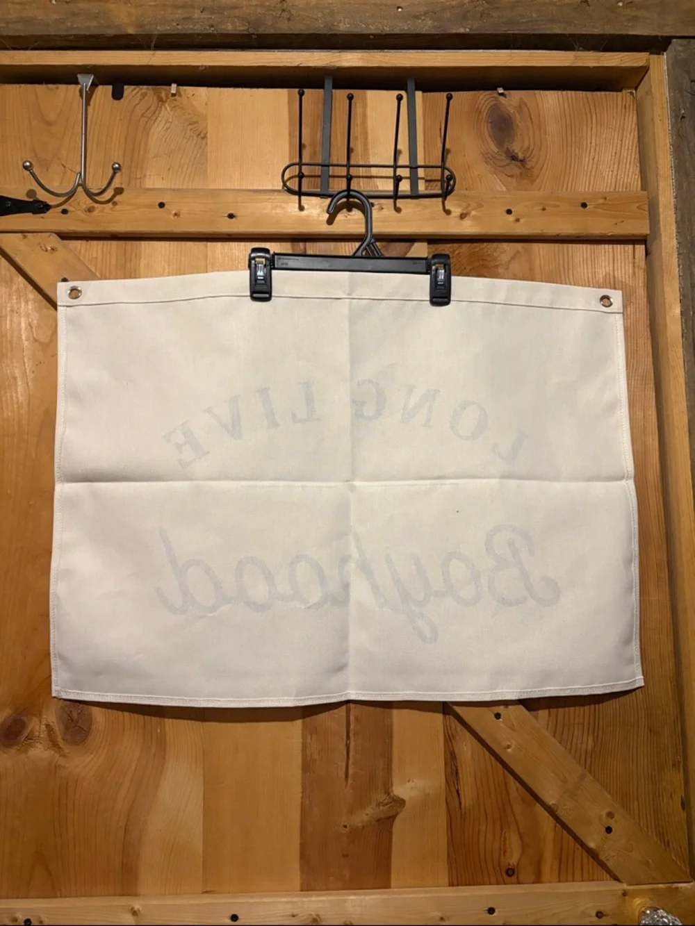 Cream Canvas Banner with Black 'Long Live Boyhood' Script